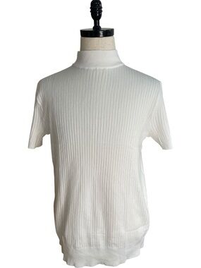 Coofandy Ribbed Short Sleeve Mock Neck Sweater Top White
